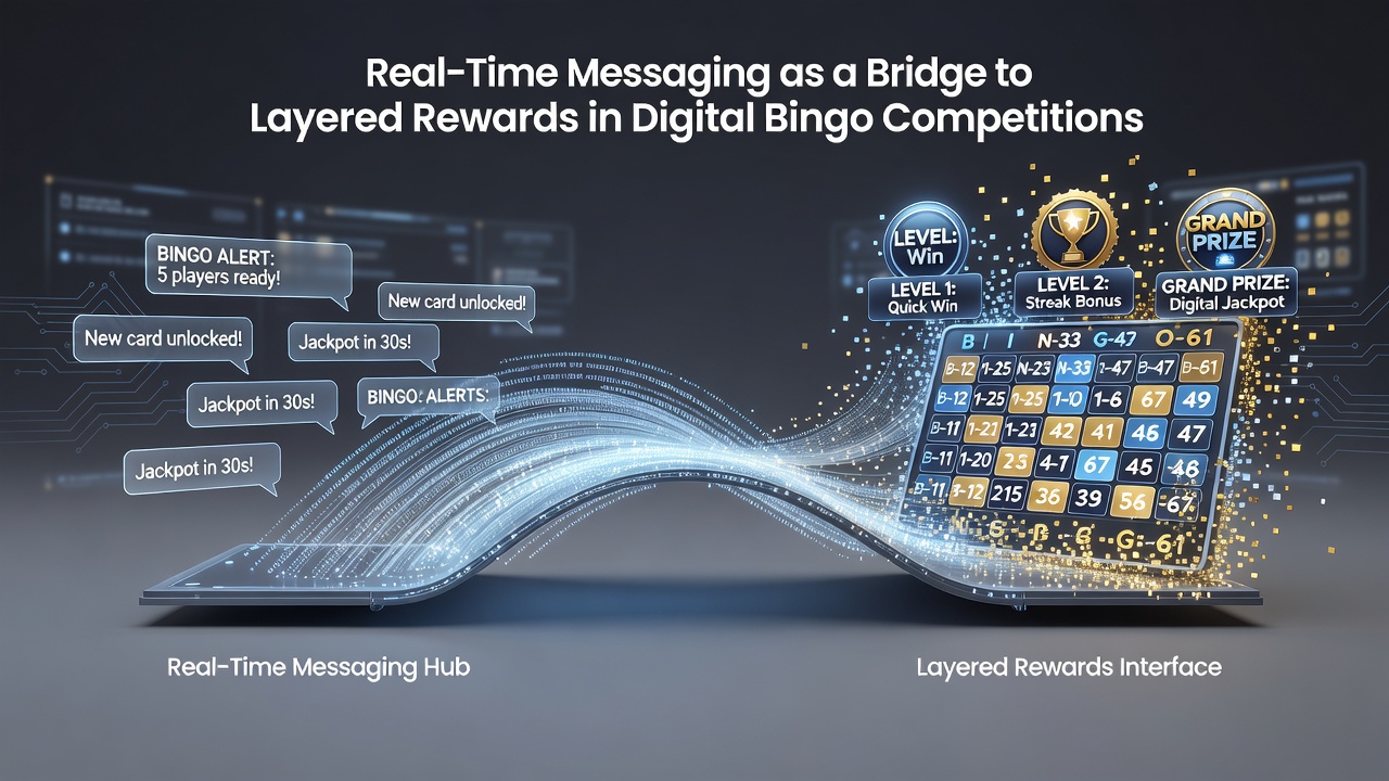 Mobile screen displaying layered bingo rewards with real-time chat integration and tier progression indicators